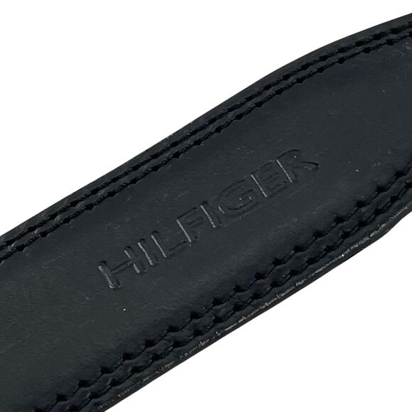 Tommy Hilfiger Men's Black Leather Silver Tone Hardware Belt Size 44 - Picture 5 of 8